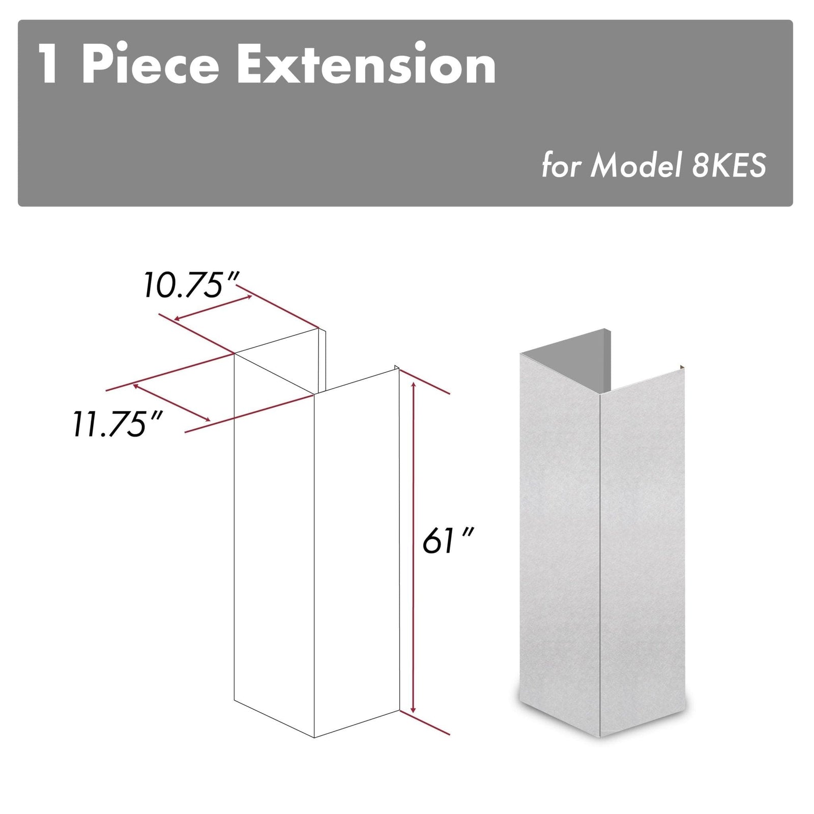 ZLINE 61" Snow Finished Stainless Steel Chimney Extension For Ceilings Up To 12.5 Ft. (8KES-E)