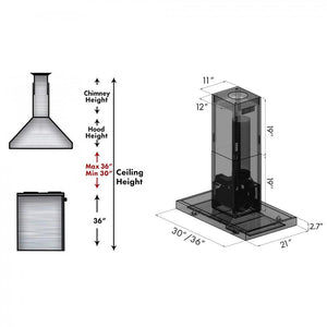 ZLINE 36" Island Mount Range Hood in Black Stainless Steel, BSKE2iN-36