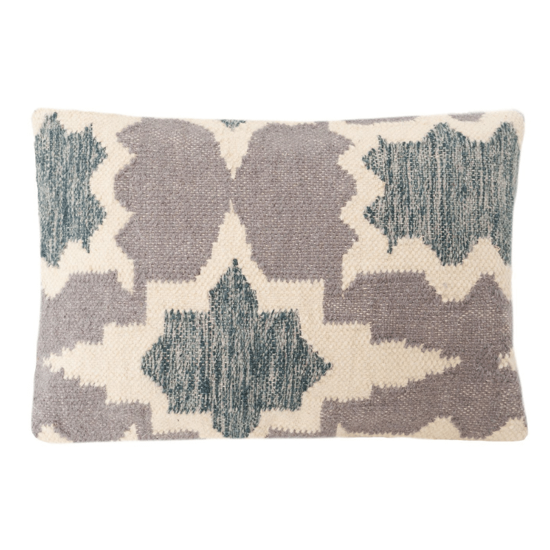 Front view of Handwoven Indigo Patterned Throw Pillow.