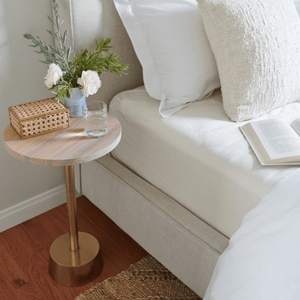 Rainbow Sandstone Gold Base Side Table in the main bedroom.