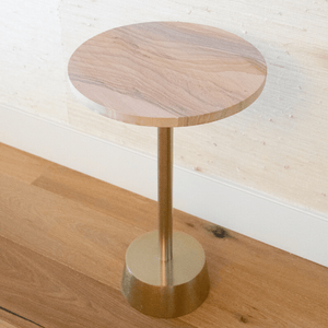 Rainbow Sandstone Gold Base Side Table on a wooden floor.