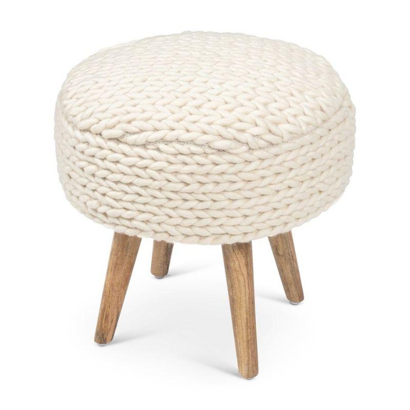 Front view of Handwoven Braided White Oversized Stool.