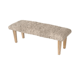Handwoven Textured Bench with Wood Legs in Taupe color.