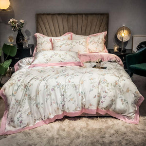 Eucalyptus Lyocell Pink Floral Bed Sheets Duvet Cover Set.