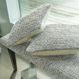 Handwoven Clean Grey Modern Bench with Handwoven Throw Pillows.
