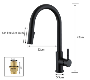 Dimensions in centimeters Touch sensor black kitchen faucet. 