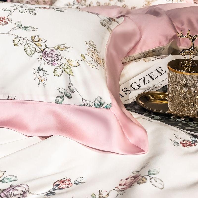 Eucalyptus Lyocell Pink Floral Bed Sheets Duvet Cover Set.