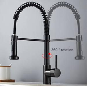 Johannes Swivel Spout Pull-Down Single-Hole Kitchen Sink Faucet in Black Color 360 degrees demonstration.