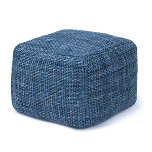 Front view of Handwoven Luxe Blue Indigo Pouf.