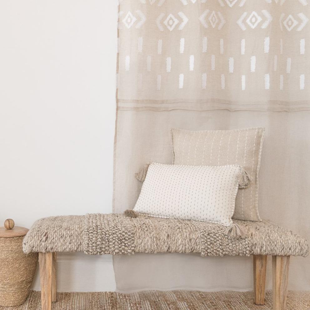 Front view of Hand Quilted Tassel Cotton Throw Pillow.