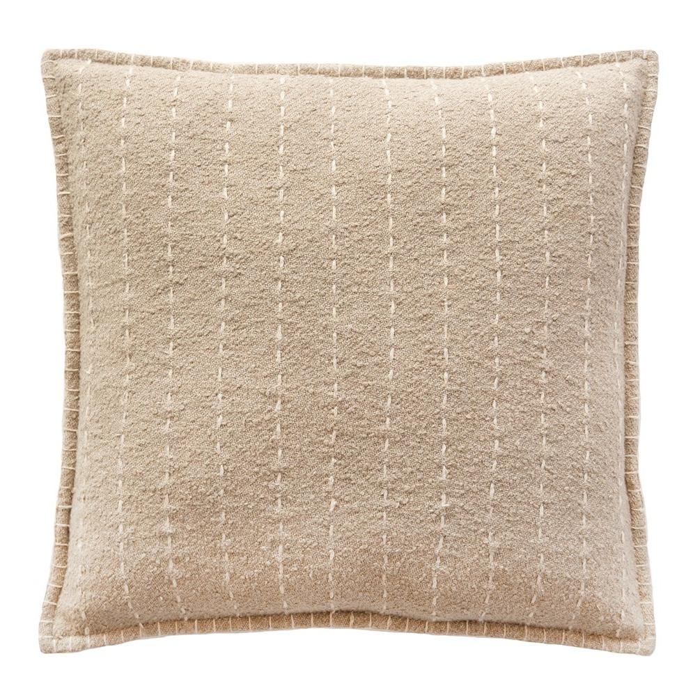 Hand Quilted Striped Cotton Pillow in Beige Color.