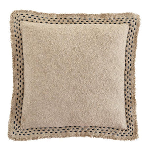 Hand Quilted Border Cotton Beige Throw Pillow.