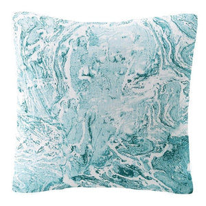 Front view of Turquoise Marbled Linen Decor Pillow.