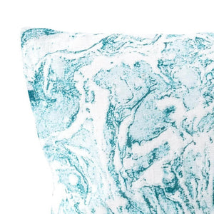 Close up of Turquoise Marbled Linen Decor Pillow.
