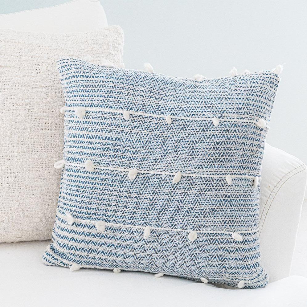 Front view of Cozy Indigo Blue Textured Stripe Throw Pillow.