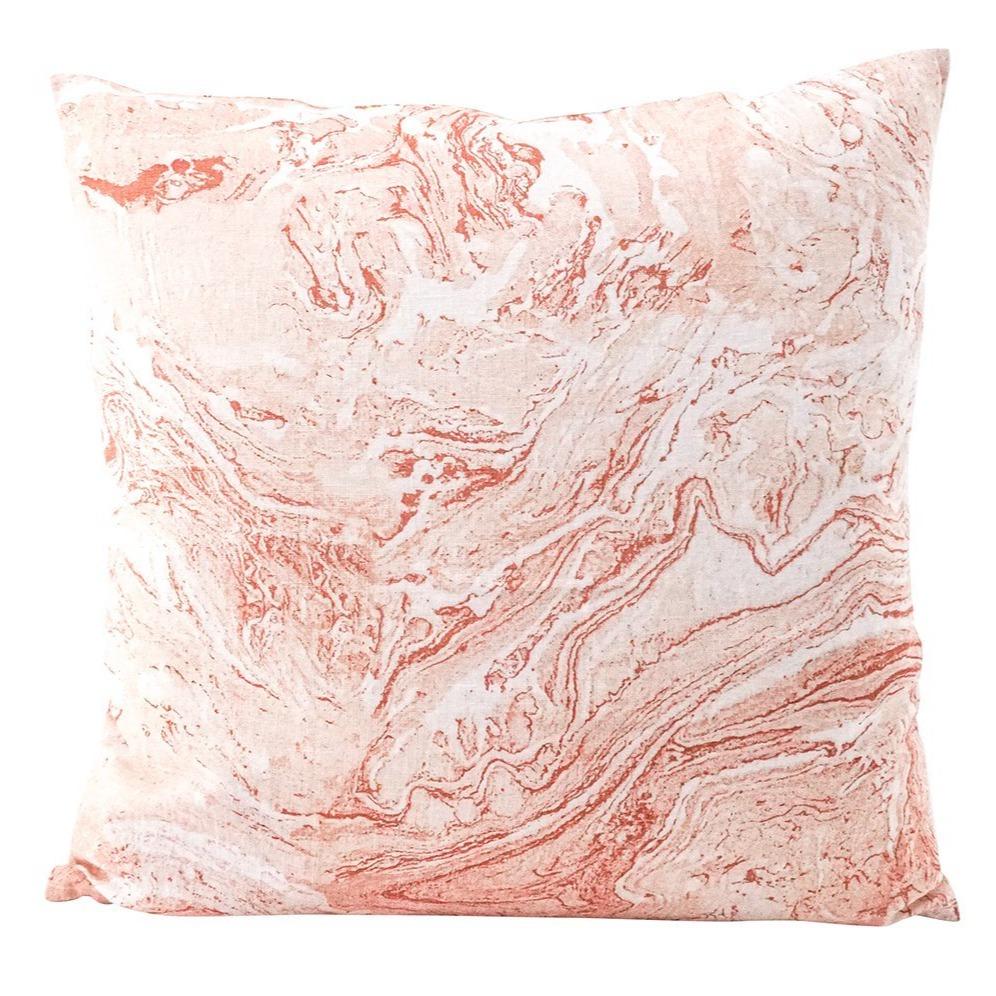 Front view of Pink Marbled Linen Decor Pillow.