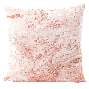 Front view of Pink Marbled Linen Decor Pillow.
