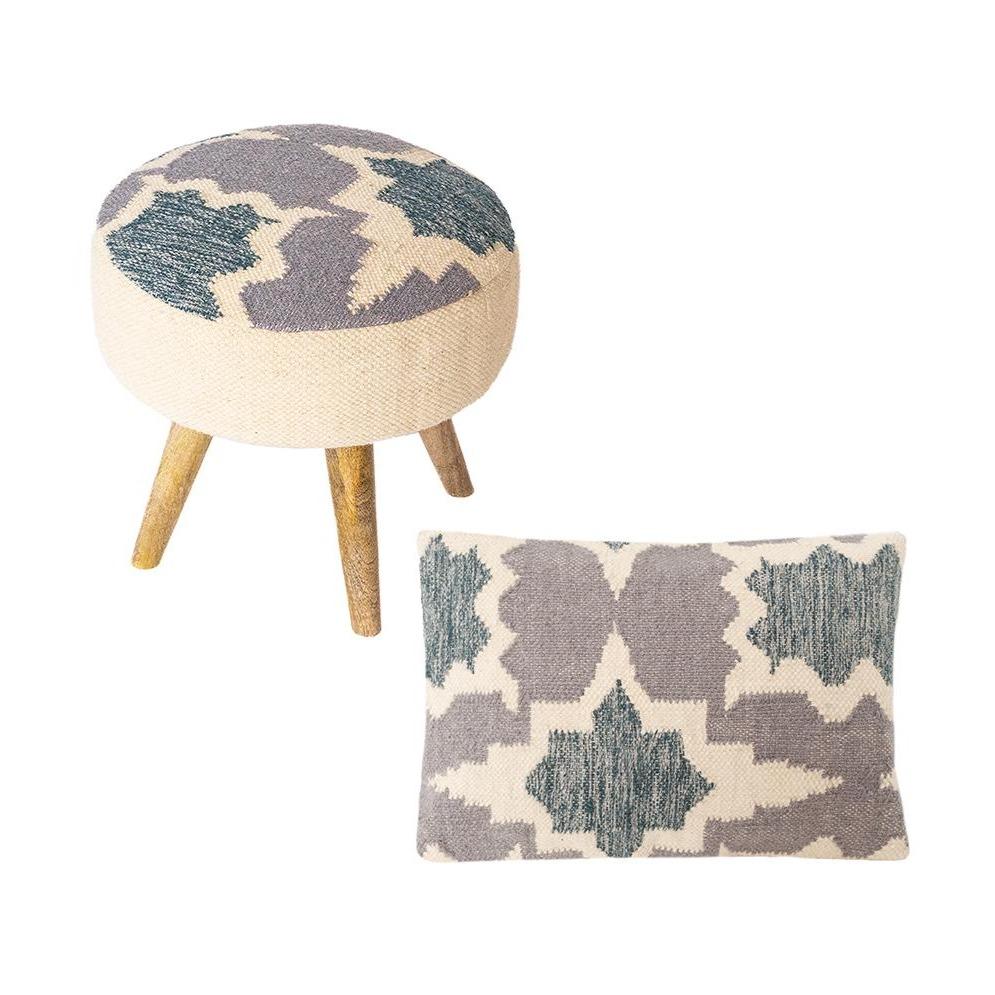 Front view of Handwoven Indigo Patterned Throw Pillow.