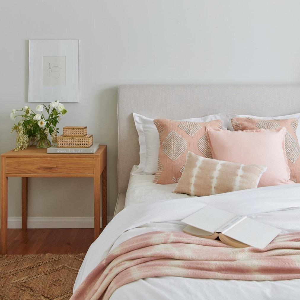 Pink Geometric Leaf Embroidered Throw Pillow.