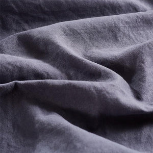 Close up of wrinkled gray bedding sheets.