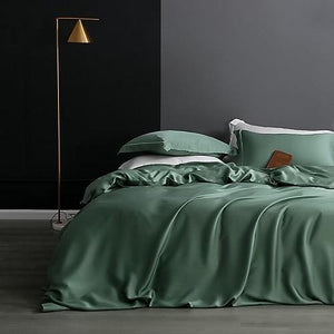 Front view of Karen Duvet Cover Set made of Lyocell in Green Color.