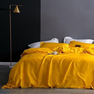 Front view of Karen Duvet Cover Set made of Lyocell in Yellow Color.