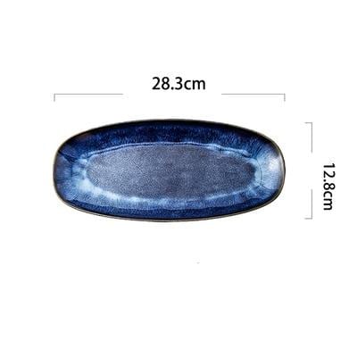Eye Of Ocean Japanese Glazed Blue Long Plate - Medium