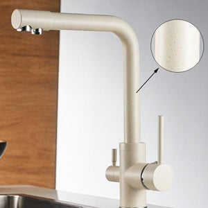 Erwin 360º Swivel Spout Dual-Handle Single-Hole Kitchen Sink Faucet With Filter in Beige With Dots color.