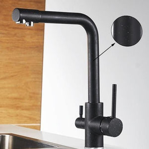Erwin 360º Swivel Spout Dual-Handle Single-Hole Kitchen Sink Faucet With Filter in Black With Dots.