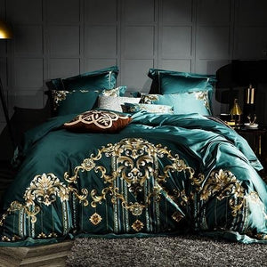 Edmund the Old Green Duvet Cover Set. 1000 Thread Count Bed Sheets made Egyptian Cotton. The Best Duvet Cover for Contemporary Bedroom.