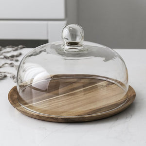 Nordic Style Retro Wooden Cake Plate & Glass