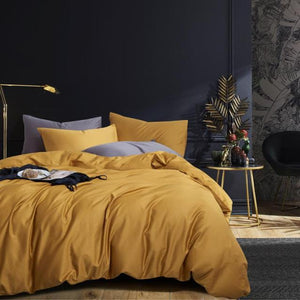 Butterscotch Ochre Yellow Grace Silk Duvet Cover Set (Premium Egyptian Cotton Bedding Set) 600TC
