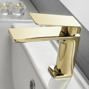 Mary Single-Hole Bathroom Faucet in gold color.