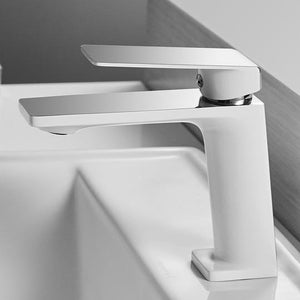 Mary Single-Hole Bathroom Faucet in white color and chrome color.
