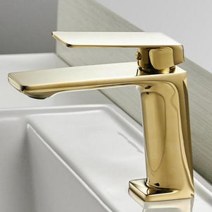 Gold color Mary bathroom tap made of brass with ceramic valve.