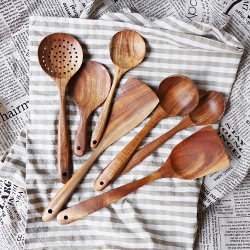 Japanese Natural Plant Ellipse Wooden Ladle Spoon for Cooking