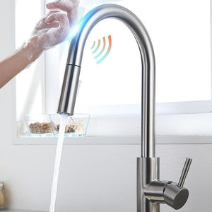 Albert Chrome Touch Sensor Pull Down Kitchen Faucet.