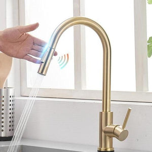Albert Gold Color Touch Sensor Pull Down Kitchen Faucet.