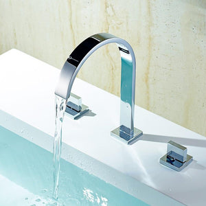Top view of Paul Dual-Handle Three-Hole Bathroom Faucet in chrome color.