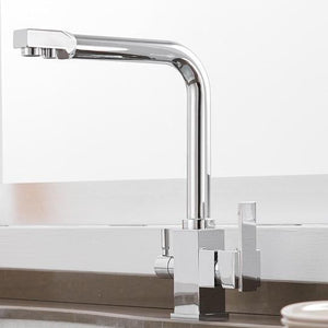 Erwin 360º Swivel Spout Dual-Handle Single-Hole Kitchen Sink Faucet With Filter in Gunmetal Color.