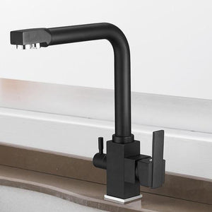 Erwin 360º Swivel Spout Dual-Handle Single-Hole Kitchen Sink Faucet With Filter in Matte Black Color.