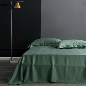 Flat bed sheets in green color.