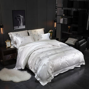 Front corner view of Platinum Butterfly Duvet Cover Set.