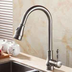Max Swivel Spout Pull-Down Single-Hole Kitchen Sink Faucet style 1 y brushed nickel color.