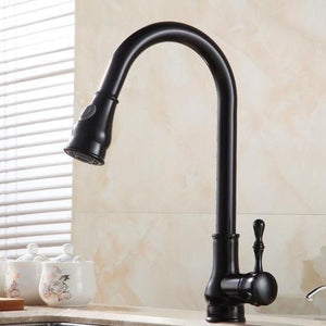 Max Swivel Spout Pull-Down Single-Hole Kitchen Sink Faucet style 1 in black color.