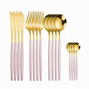 Rose And Gold Anne Flatware Set 16-Piece.