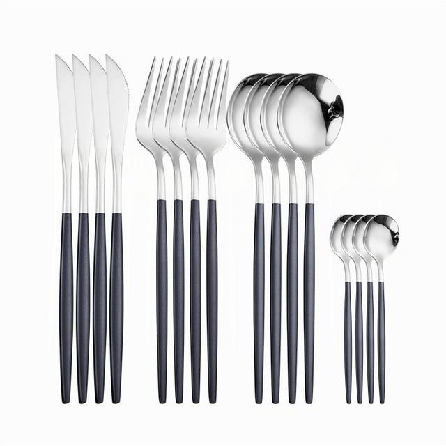 White and Gold Anne Flatware Set 16-Piece