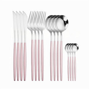 Rose and Silver Anne Flatware Set 16-Piece.