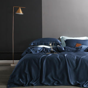 Front view of Karen Duvet Cover Set made of Lyocell in Navy Color.