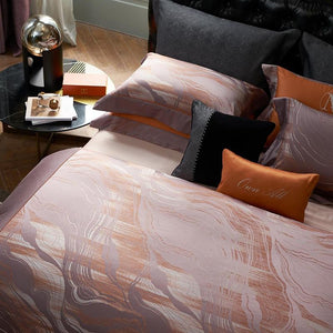 Top view of Mia Gradient Modern Duvet Cover Set in rosewood color.